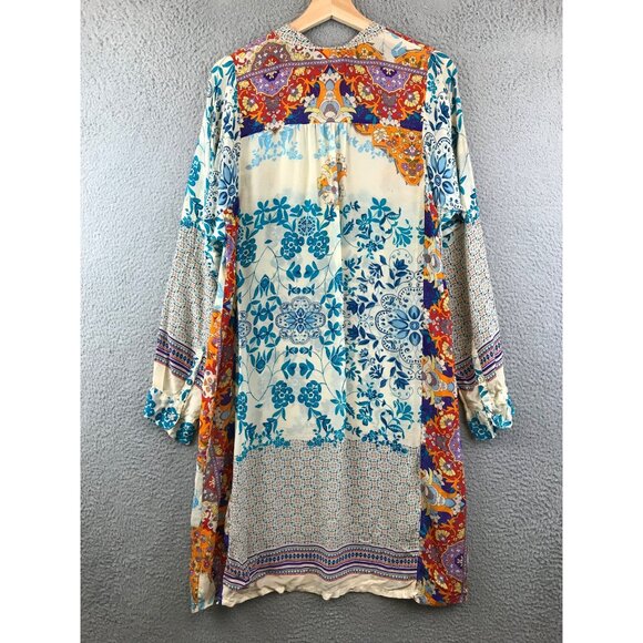 Johnny Was Floral Artsy Tunic Cupra Rayon Long Slv Boho Tropical Breezy Size MOp - Picture 2 of 13